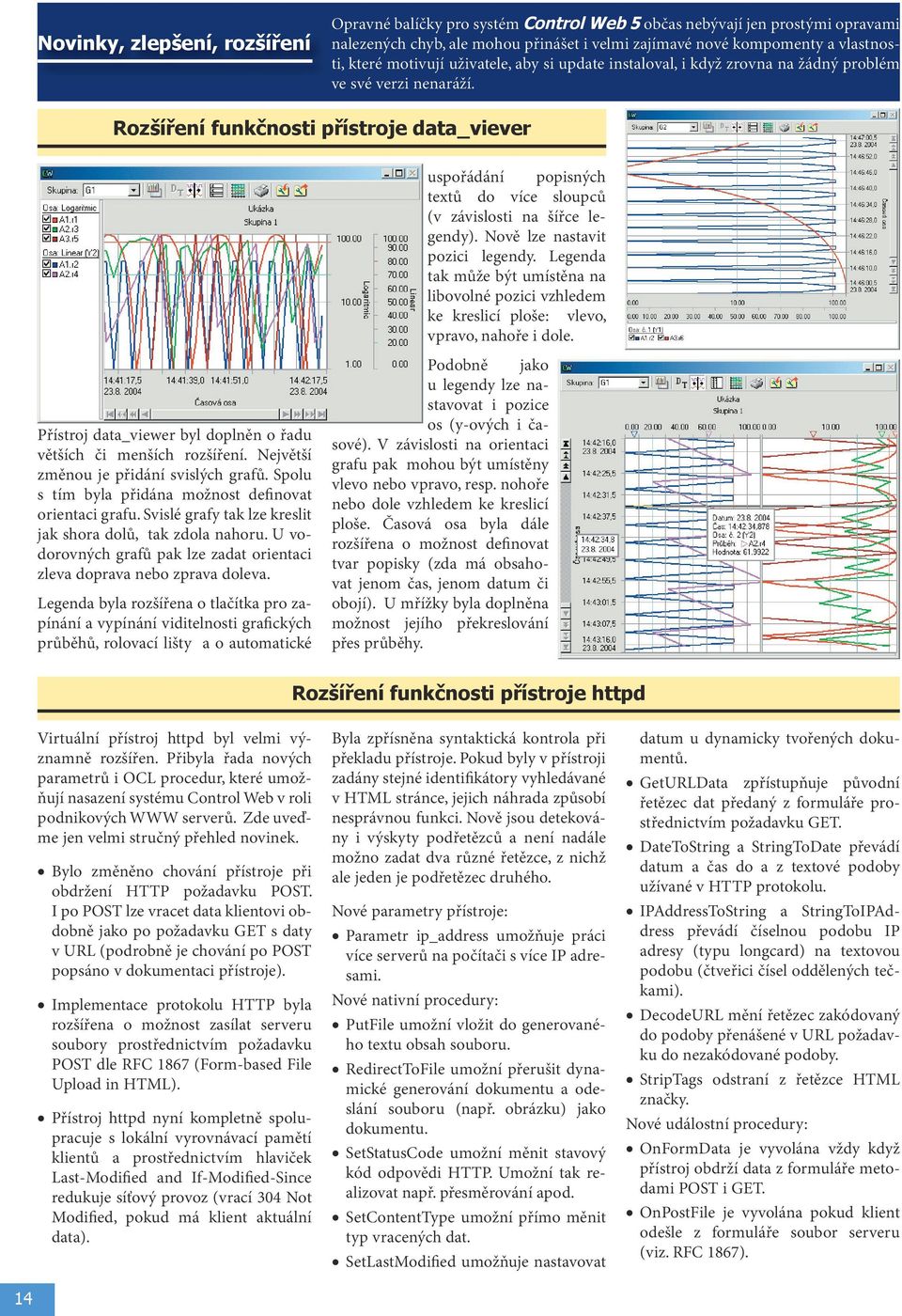 Rozšíření funkčnosti přístroje data_viever Přístroj data_viewer byl doplněn o řadu větších či menších rozšíření. Největší změnou je přidání svislých grafů.