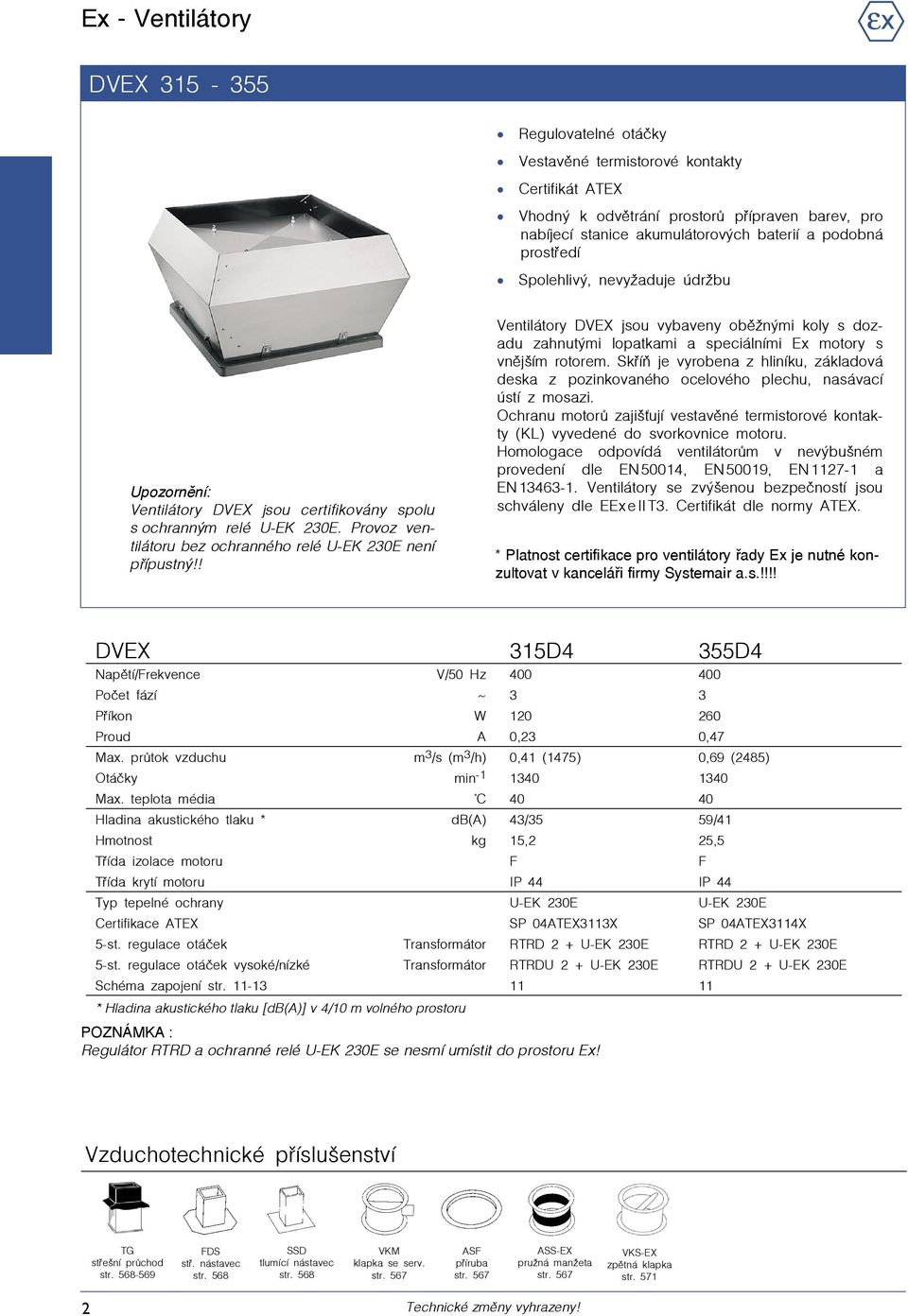 ! Ventilátory DVEX jsou vybaveny oběžnými koly s dozadu zahnutými lopatkami a speciálními Ex motory s vnějším rotorem.