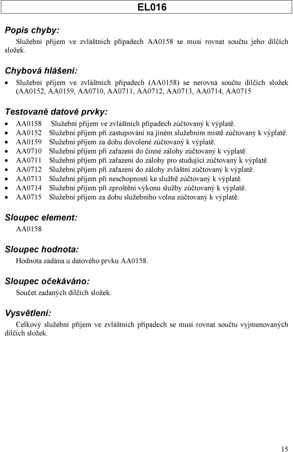 zúčtovaný k výplatě. AA0152 Služební příjem při zastupování na jiném služebním místě zúčtovaný k výplatě. AA0159 Služební příjem za dobu dovolené zúčtovaný k výplatě.