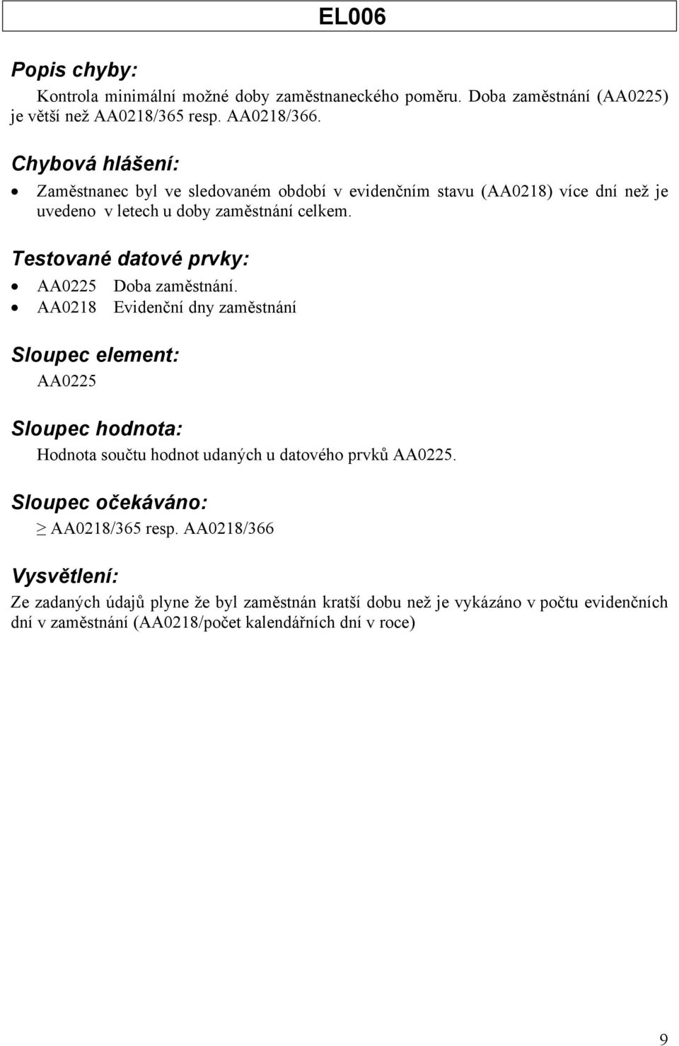 AA0225 Doba zaměstnání. AA0218 Evidenční dny zaměstnání AA0225 Hodnota součtu hodnot udaných u datového prvků AA0225. AA0218/365 resp.