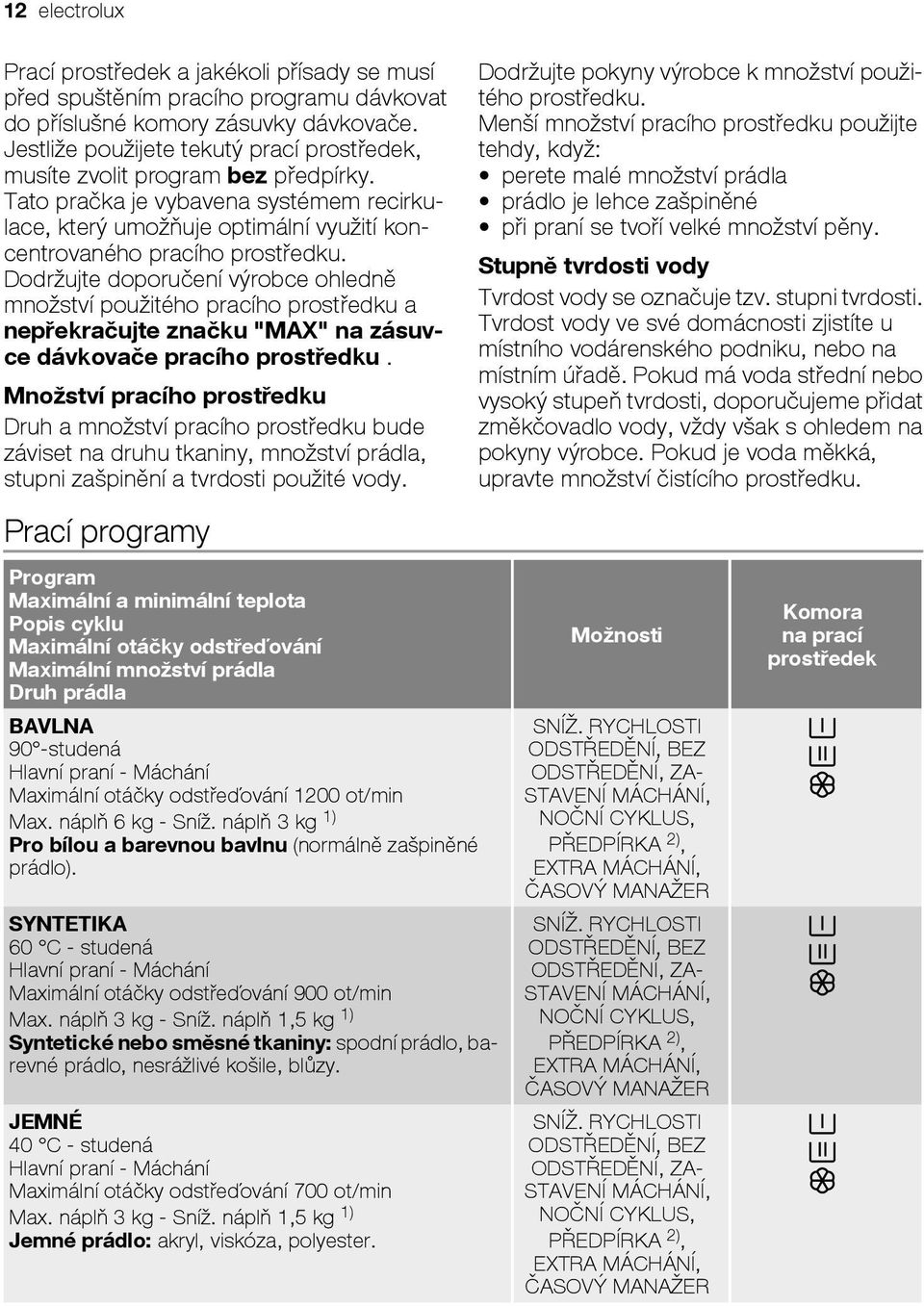 Dodržujte doporučení výrobce ohledně množství použitého pracího prostředku a nepřekračujte značku "MAX" na zásuvce dávkovače pracího prostředku.