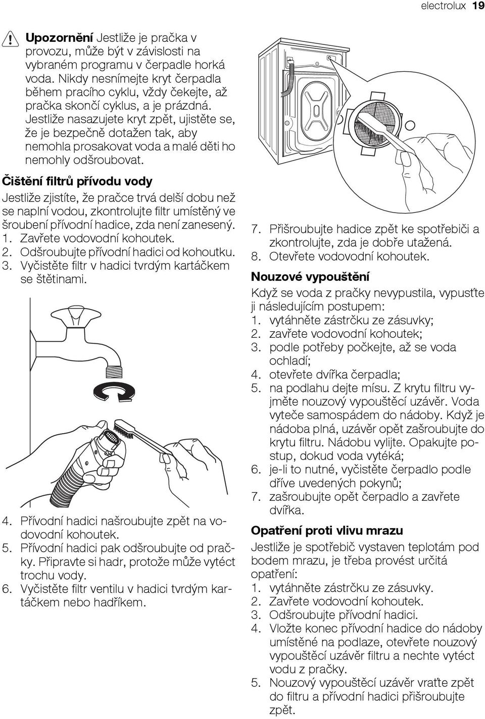 Jestliže nasazujete kryt zpět, ujistěte se, že je bezpečně dotažen tak, aby nemohla prosakovat voda a malé děti ho nemohly odšroubovat.