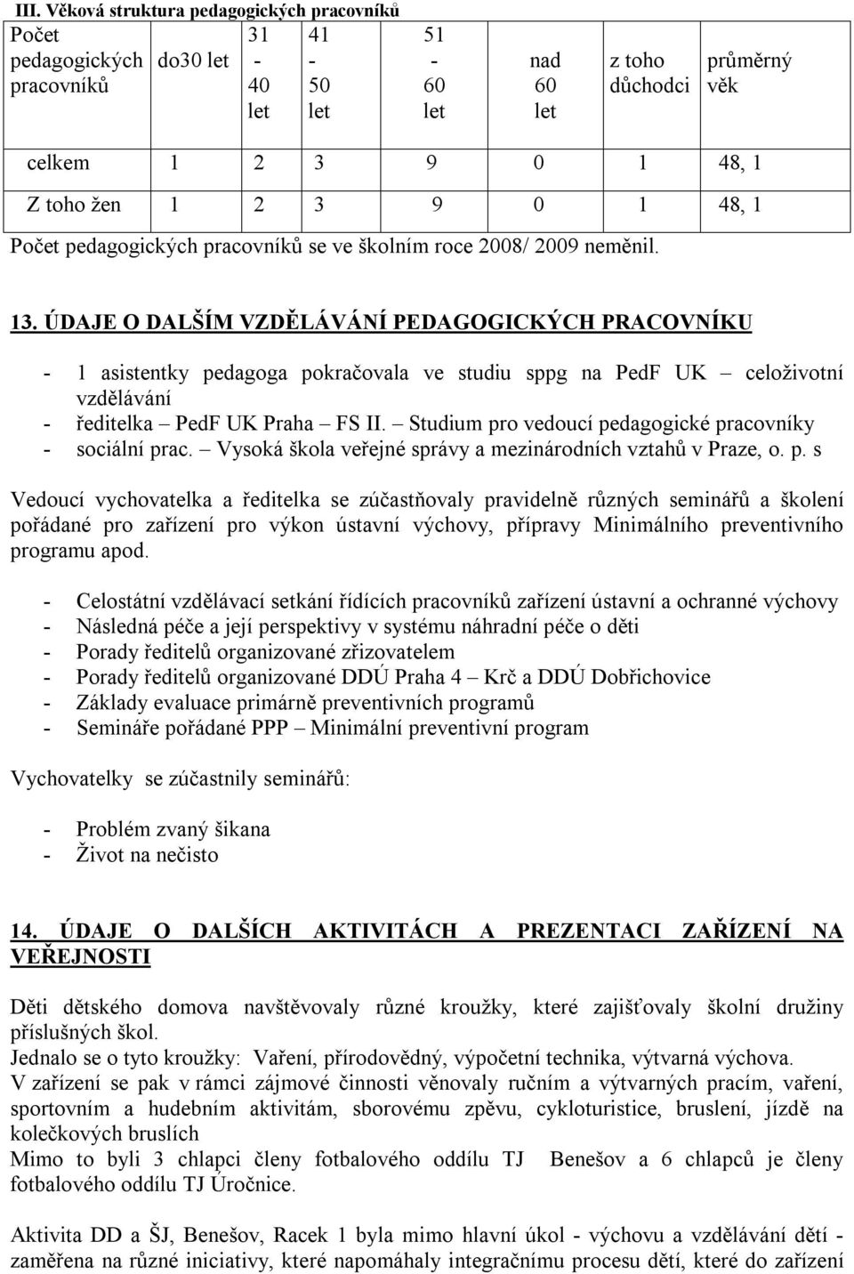 ÚDAJE O DALŠÍM VZDĚLÁVÁNÍ PEDAGOGICKÝCH PRACOVNÍKU 1 asistentky pedagoga pokračovala ve studiu sppg na PedF UK celoživotní vzdělávání ředitelka PedF UK Praha FS II.