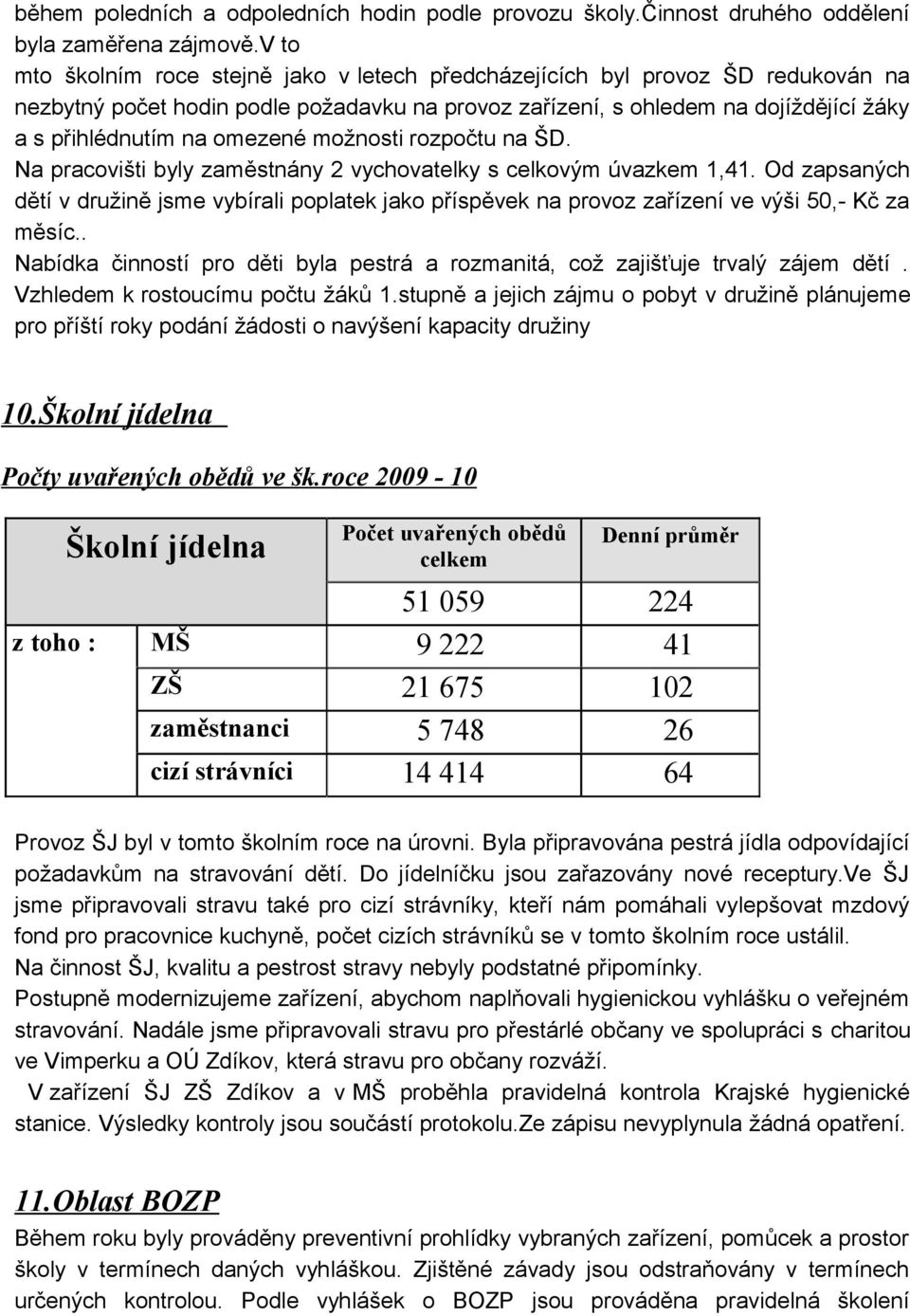 omezené možnosti rozpočtu na ŠD. Na pracovišti byly zaměstnány 2 vychovatelky s celkovým úvazkem 1,41.