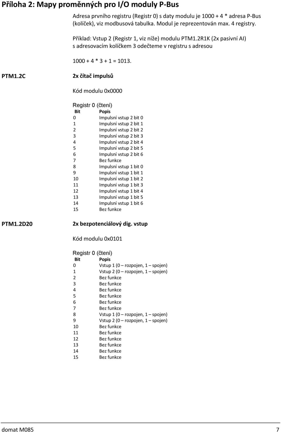 2R1K (2x pasivní AI) s adresovacím kolíčkem 3 odečteme v registru s adresou 1000 + 4 * 3 + 1 = 1013. PTM1.