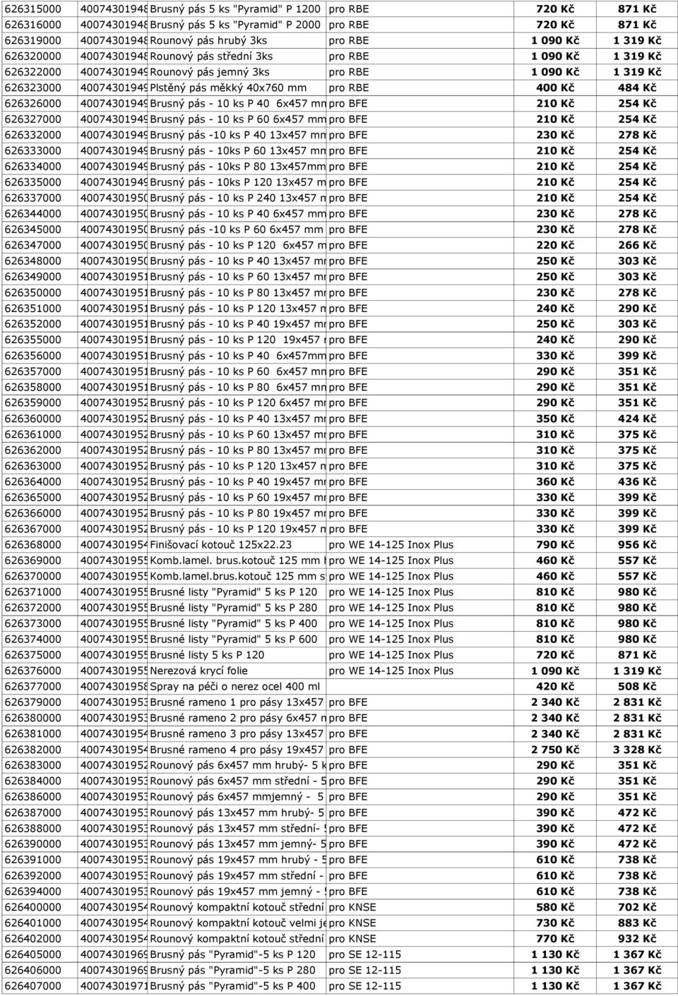 626326000 4007430194923 Brusný pás - 10 ks P 40 6x457 mmpro BFE 210 Kč 254 Kč 626327000 4007430194930 Brusný pás - 10 ks P 60 6x457 mm pro BFE 210 Kč 254 Kč 626332000 4007430194961 Brusný pás -10 ks