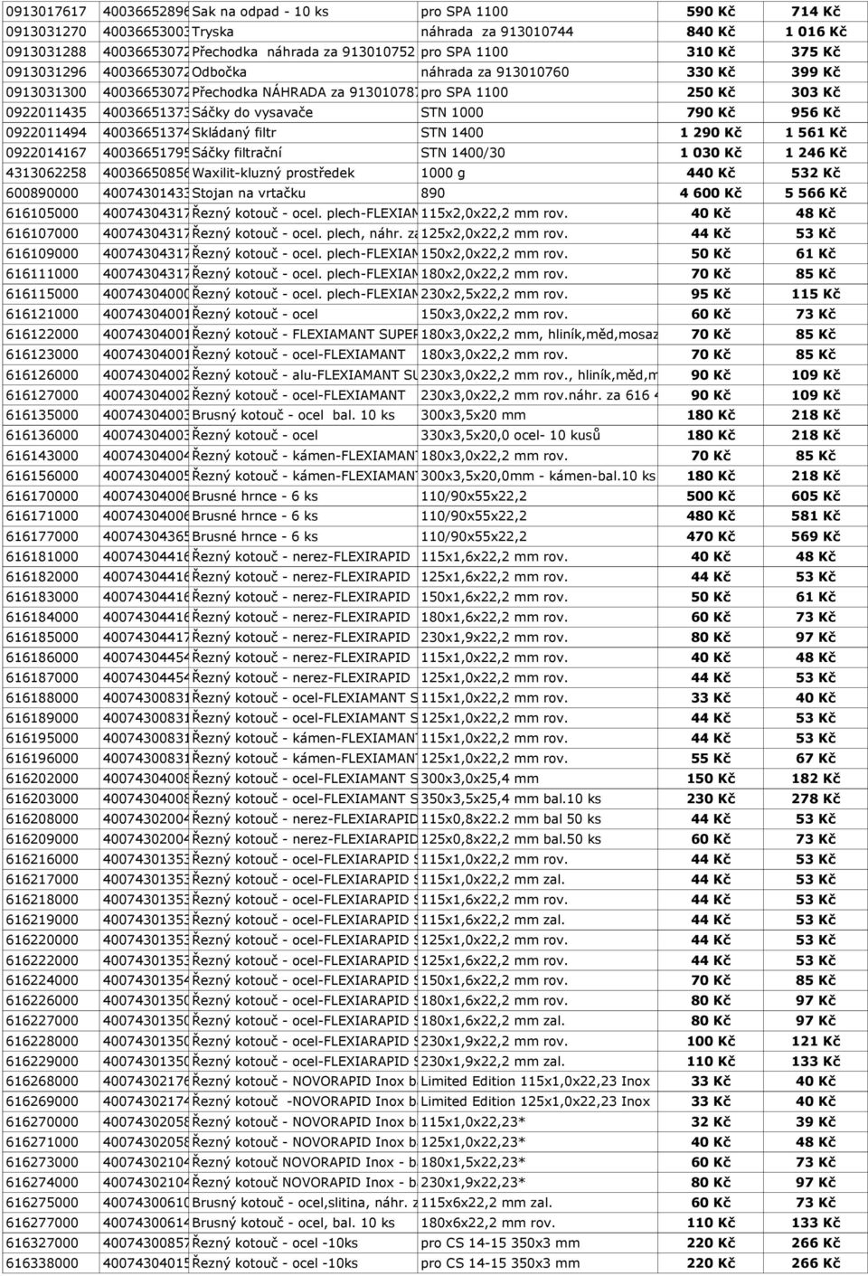 do vysavače STN 1000 790 Kč 956 Kč 0922011494 4003665137414 Skládaný filtr STN 1400 0922014167 4003665179582 Sáčky filtrační STN 1400/30 4313062258 4003665085616 Waxilit-kluzný prostředek 1000 g 440