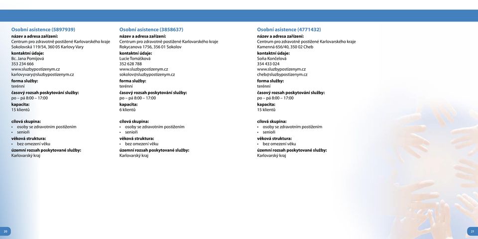 cz terénní po pá 8:00 17:00 15 klientů Osobní asistence (3858637) Centrum pro zdravotně postižené Karlovarského kraje Rokycanova 1756, 356 01 Sokolov Lucie Tomášková 352 628 788 www.