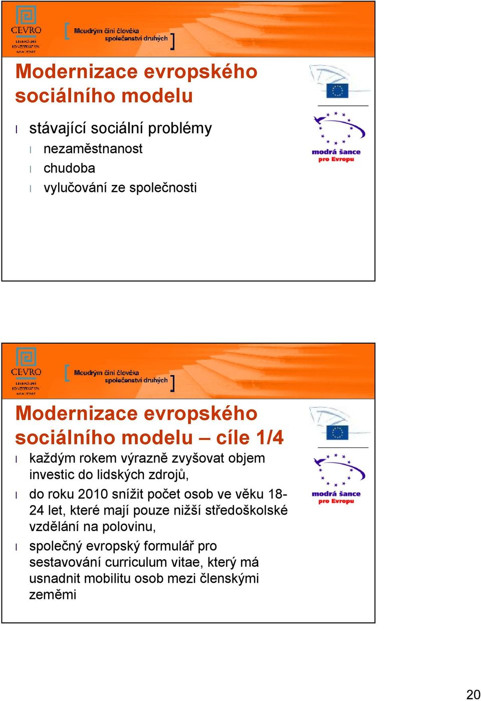 lidských zdrojů, do roku 2010 snížit počet osob ve věku 18-24 let, které mají pouze nižší středoškolské vzdělání