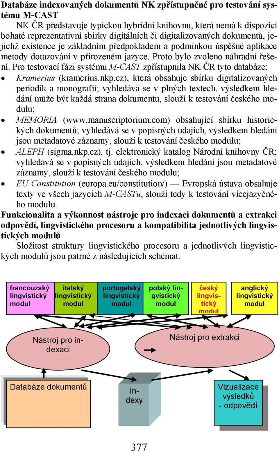 Pro testovací fázi systému M-CAST zpřístupnila NK ČR tyto databáze: Kramerius (kramerius.nkp.