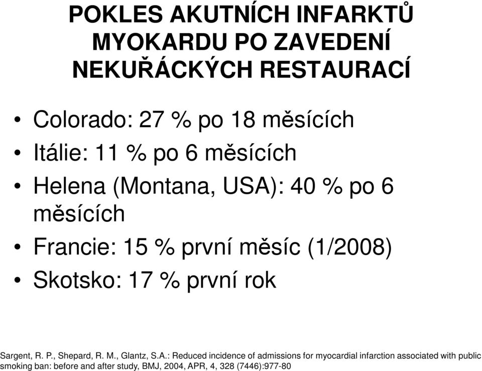 17 % první rok Sargent, R. P., Shepard, R. M., Glantz, S.A.