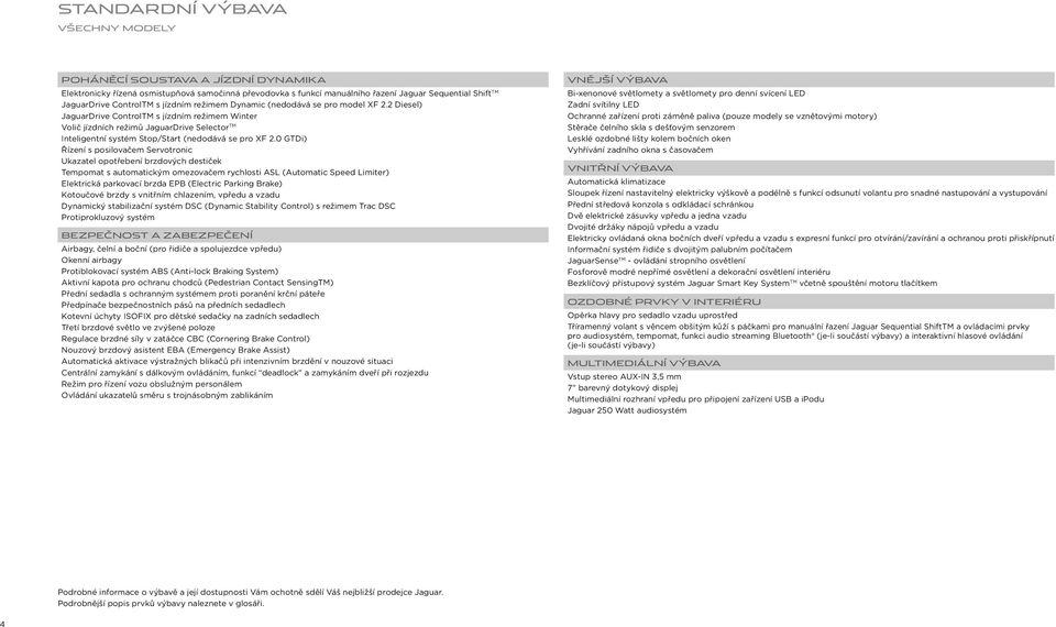 2 Diesel) JaguarDrive ControlTM s jízdním režimem Winter Volič jízdních režimů JaguarDrive Selector TM Inteligentní systém Stop/Start (nedodává se pro XF 2.