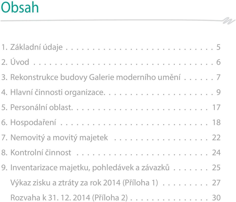 Hospodaření............................ 18 7. Nemovitý a movitý majetek................... 22 8. Kontrolní činnost......................... 24 9.