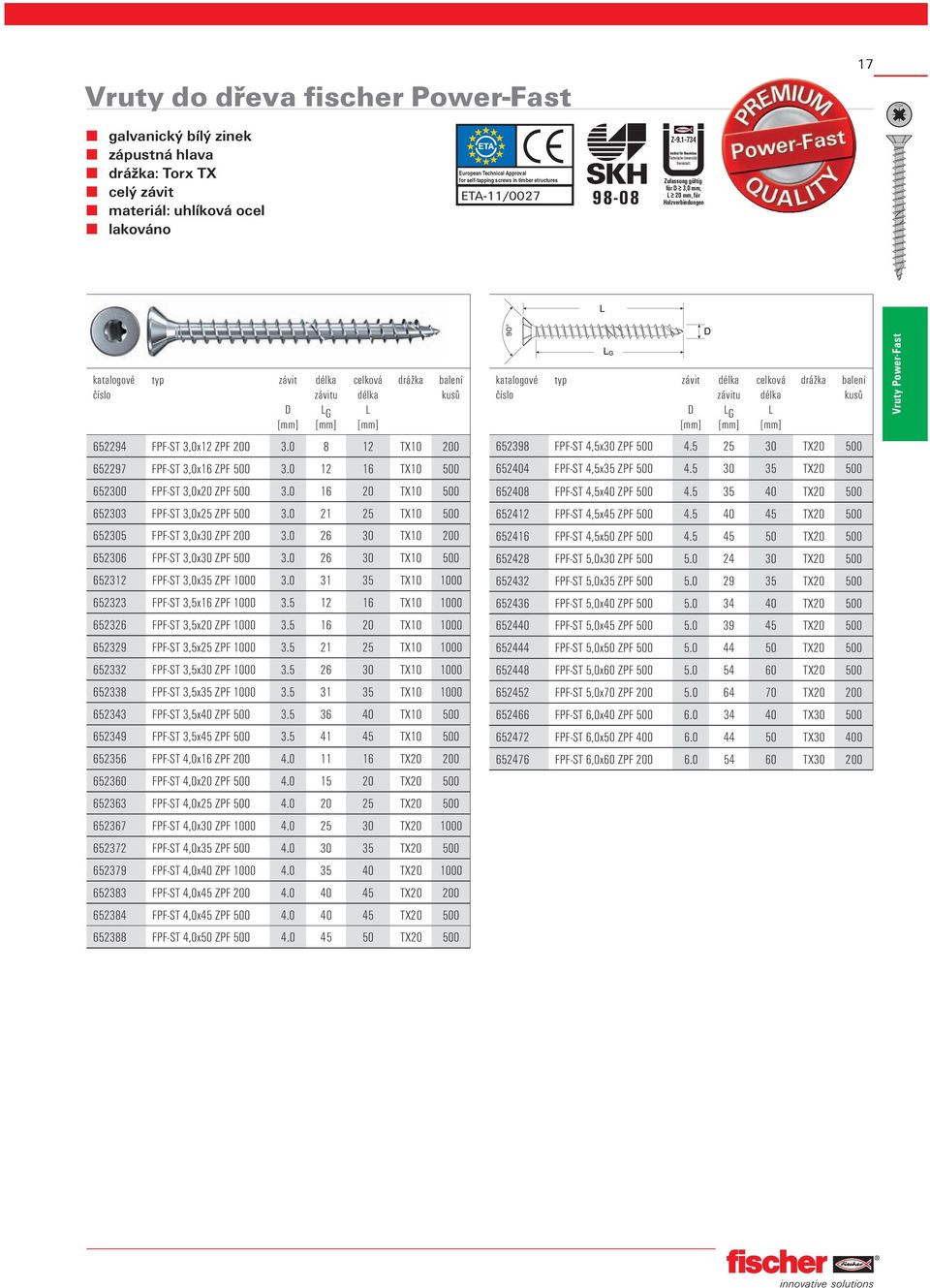 0 16 20 TX10 500 652303 FPF-ST 3,0x25 ZPF 500 3.0 21 25 TX10 500 652305 FPF-ST 3,0x30 ZPF 200 3.0 26 30 TX10 200 652306 FPF-ST 3,0x30 ZPF 500 3.0 26 30 TX10 500 652312 FPF-ST 3,0x35 ZPF 1000 3.