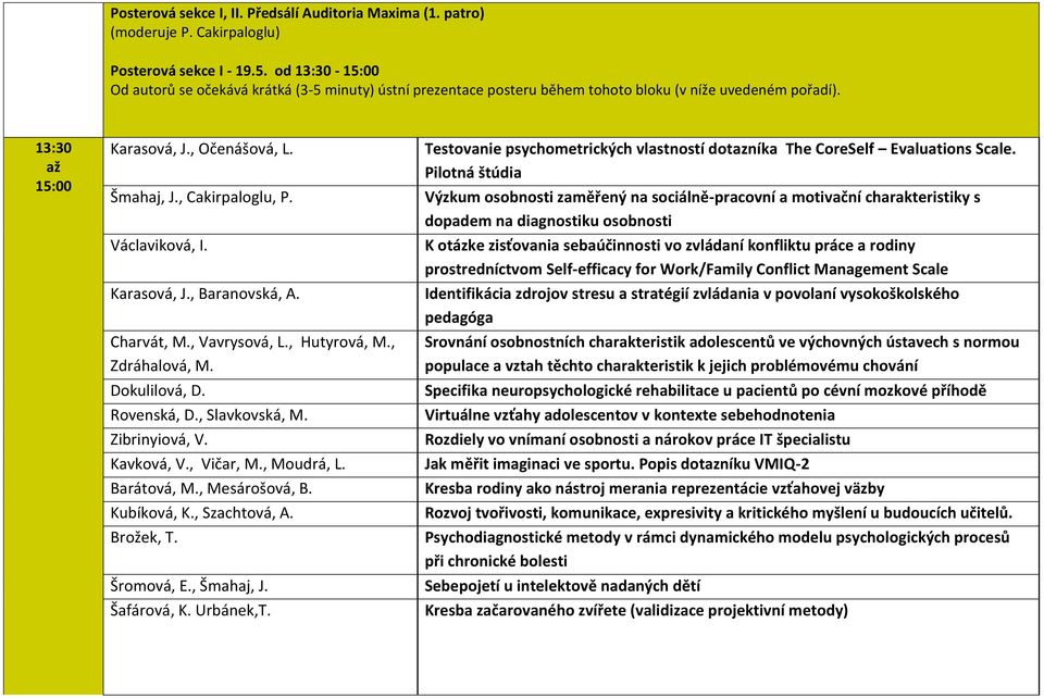 Václaviková, I. Karasová, J., Baranovská, A. Charvát, M., Vavrysová, L., Hutyrová, M., Zdráhalová, M. Dokulilová, D. Rovenská, D., Slavkovská, M. Zibrinyiová, V. Kavková, V., Vičar, M., Moudrá, L.