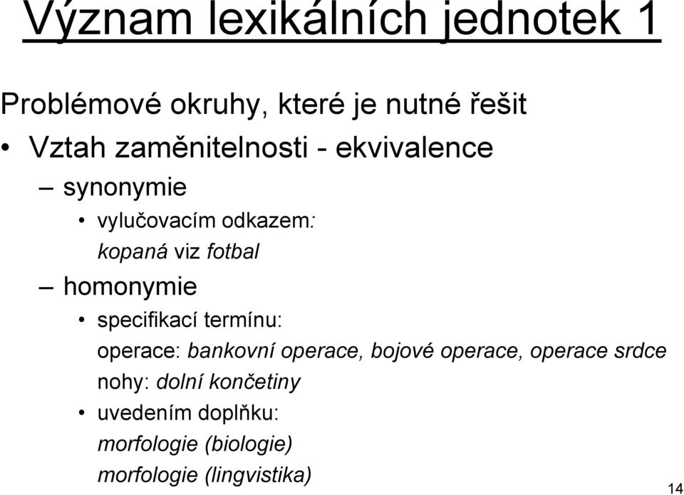 homonymie specifikací termínu: operace: bankovní operace, bojové operace, operace