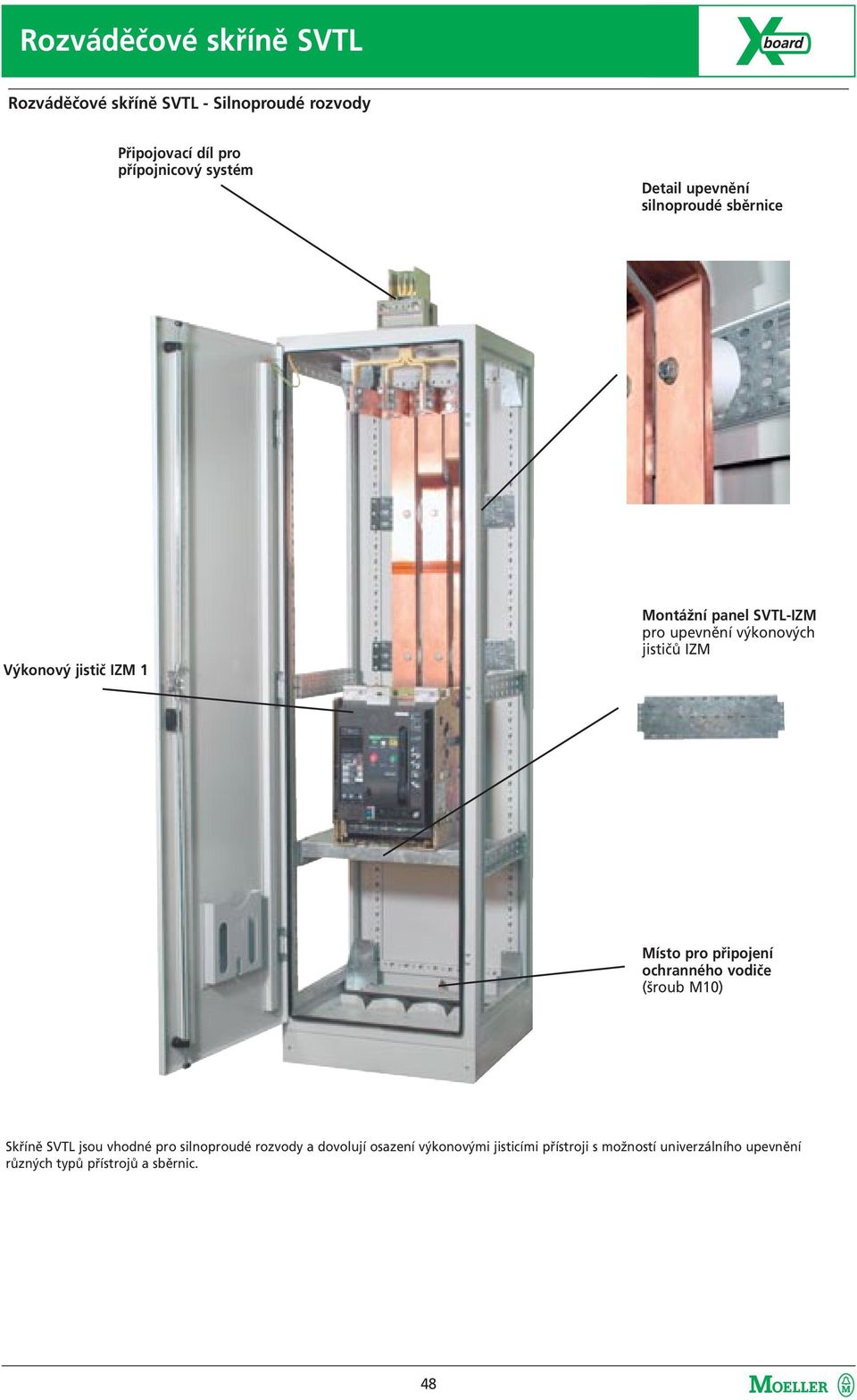 Místo pro připojení ochranného vodiče (šroub M10) Skříně SVTL jsou vhodné pro silnoproudé rozvody a