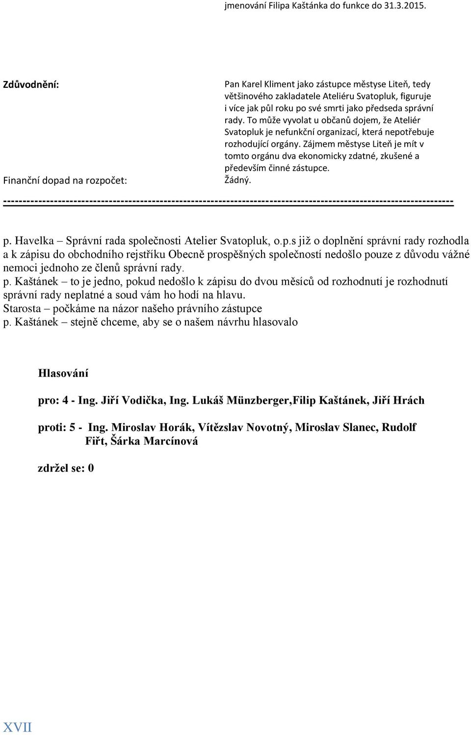 rady. To může vyvolat u občanů dojem, že Ateliér Svatopluk je nefunkční organizací, která nepotřebuje rozhodující orgány.