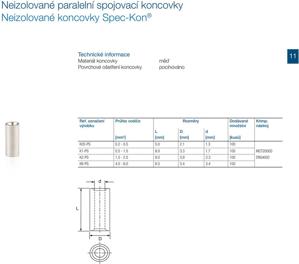 d [mm 2 ] [mm] [mm] [mm] [kusů] Krimp. nástroj K05-PS 0.2-0.5 5.0 2.1 1.3 100 K1-PS 0.