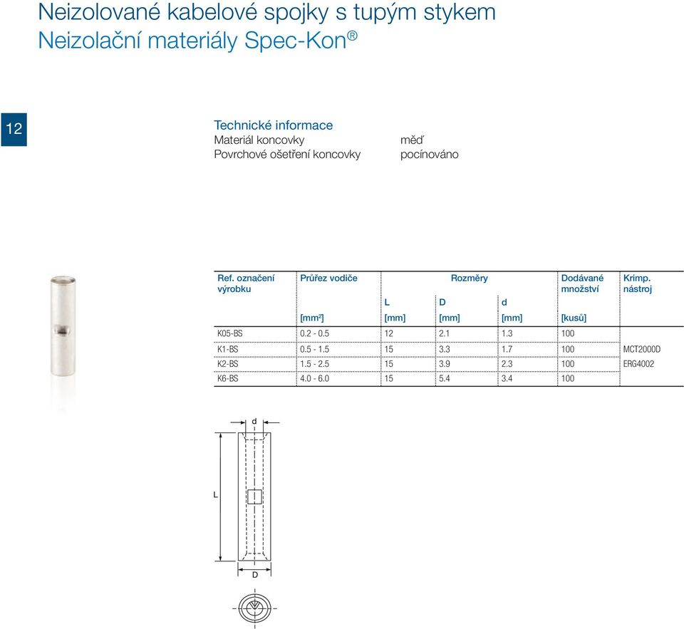 [mm 2 ] [mm] [mm] [mm] [kusů] Krimp. nástroj K05-BS 0.2-0.5 12 2.1 1.3 100 K1-BS 0.5-1.
