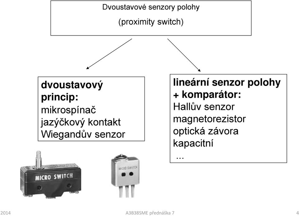 lineární senzor polohy + komparátor: Hallův senzor