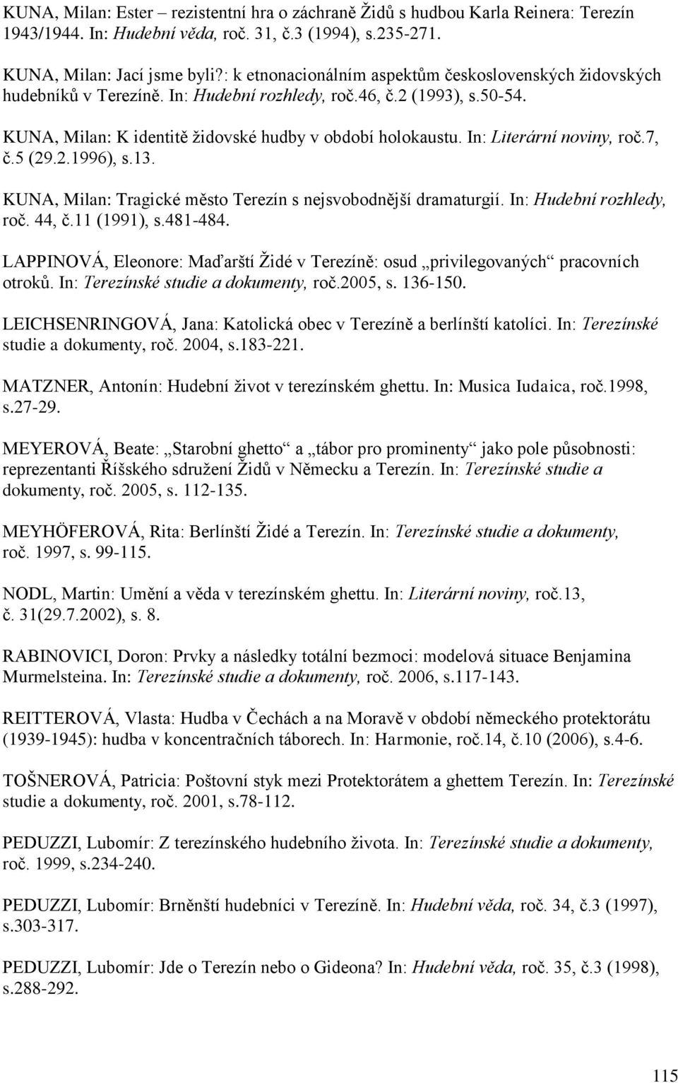 In: Literární noviny, roč.7, č.5 (29.2.1996), s.13. KUNA, Milan: Tragické město Terezín s nejsvobodnější dramaturgií. In: Hudební rozhledy, roč. 44, č.11 (1991), s.481-484.