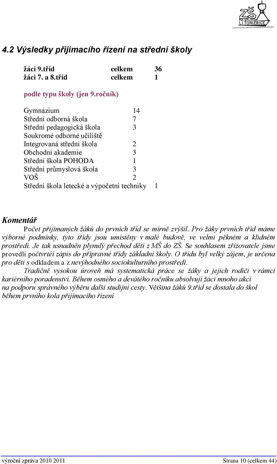 VOŠ 2 Střední škola letecké a výpočetní techniky 1 Komentář Počet přijímaných žáků do prvních tříd se mírně zvýšil.