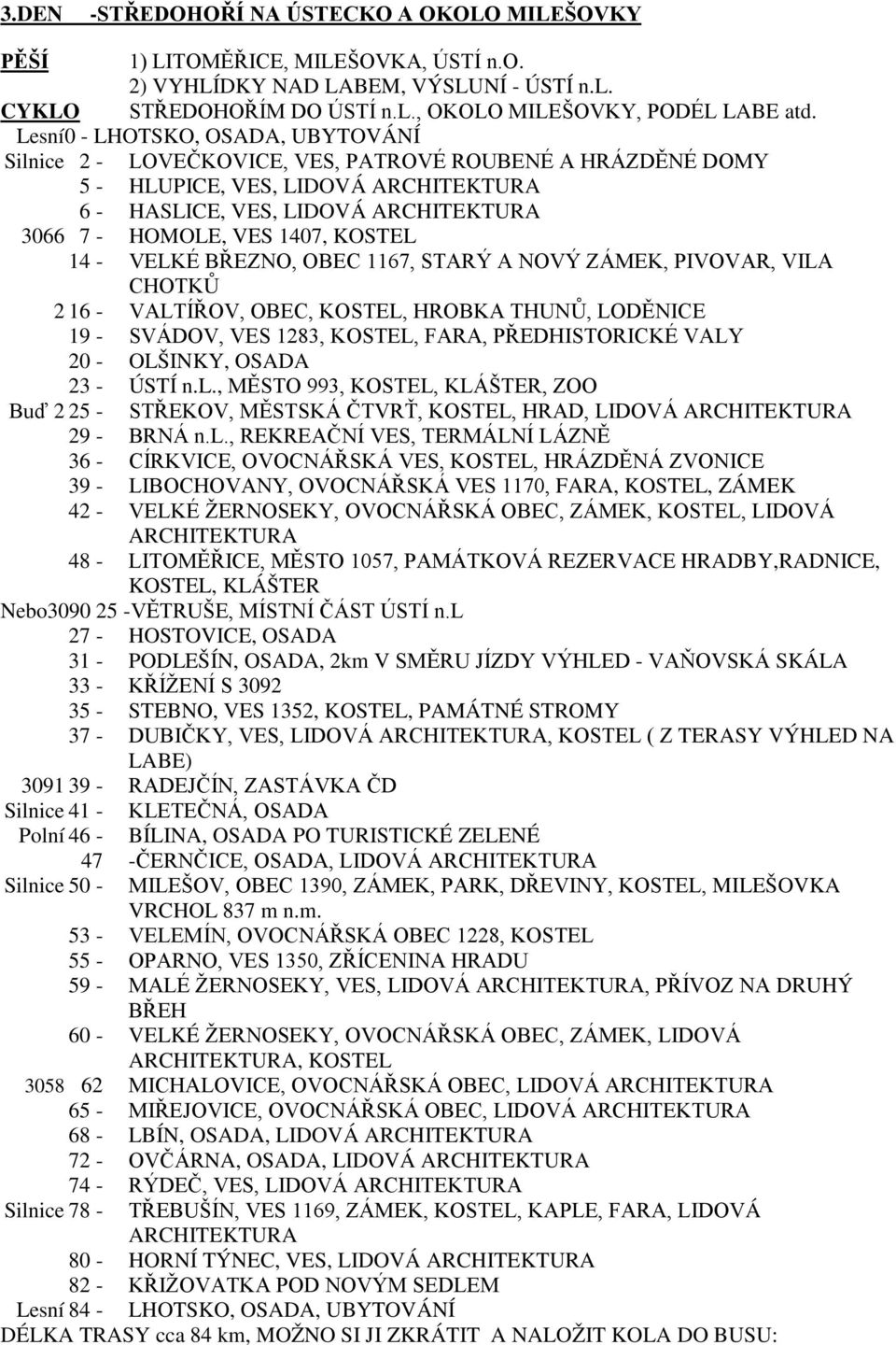 KOSTEL 14 - VELKÉ BŘEZNO, OBEC 1167, STARÝ A NOVÝ ZÁMEK, PIVOVAR, VILA CHOTKŮ 2 16 - VALTÍŘOV, OBEC, KOSTEL, HROBKA THUNŮ, LODĚNICE 19 - SVÁDOV, VES 1283, KOSTEL, FARA, PŘEDHISTORICKÉ VALY 20 -