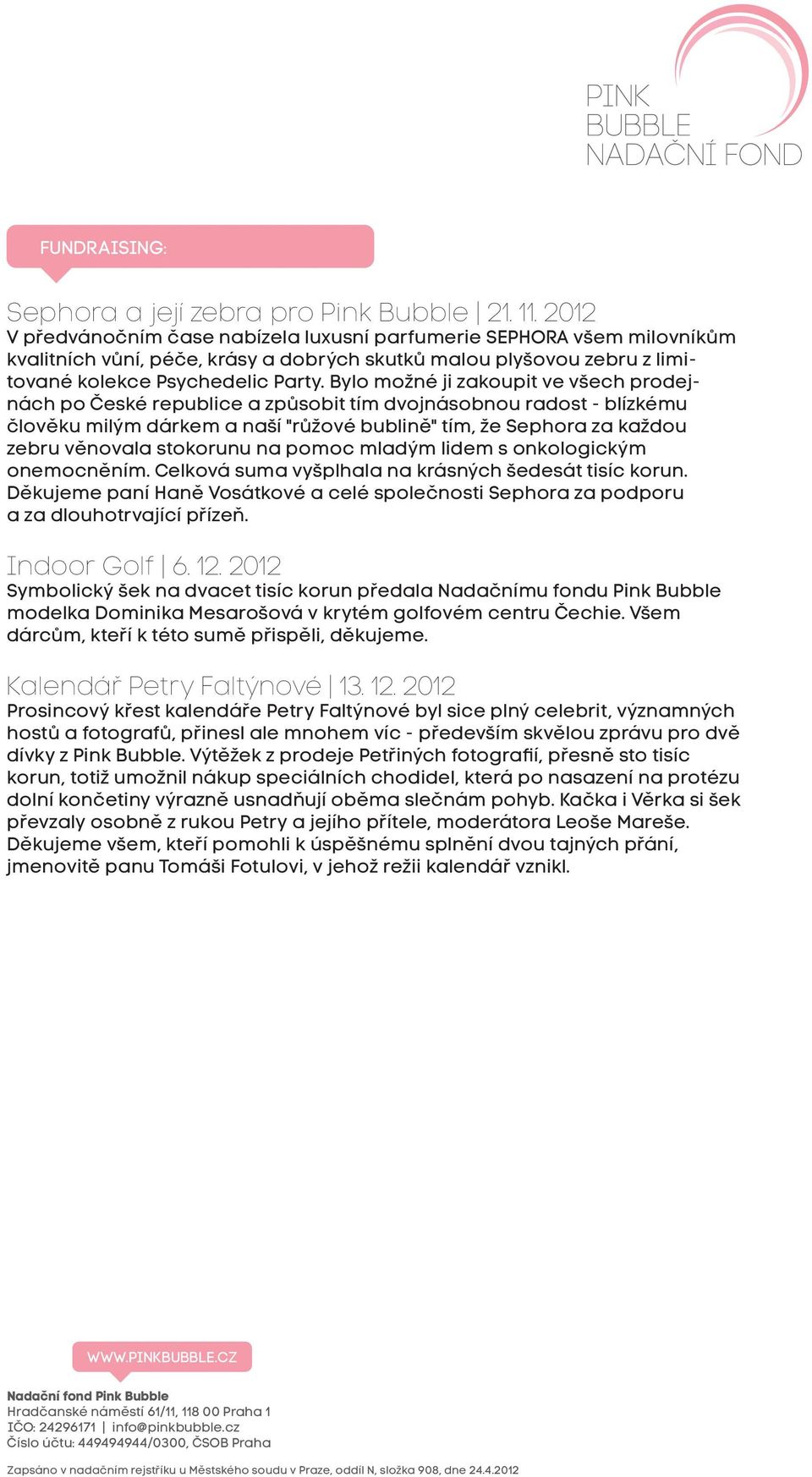 Bylo možné ji zakoupit ve všech prodejnách po České republice a způsobit tím dvojnásobnou radost - blízkému člověku milým dárkem a naší "růžové bublině" tím, že Sephora za každou zebru věnovala