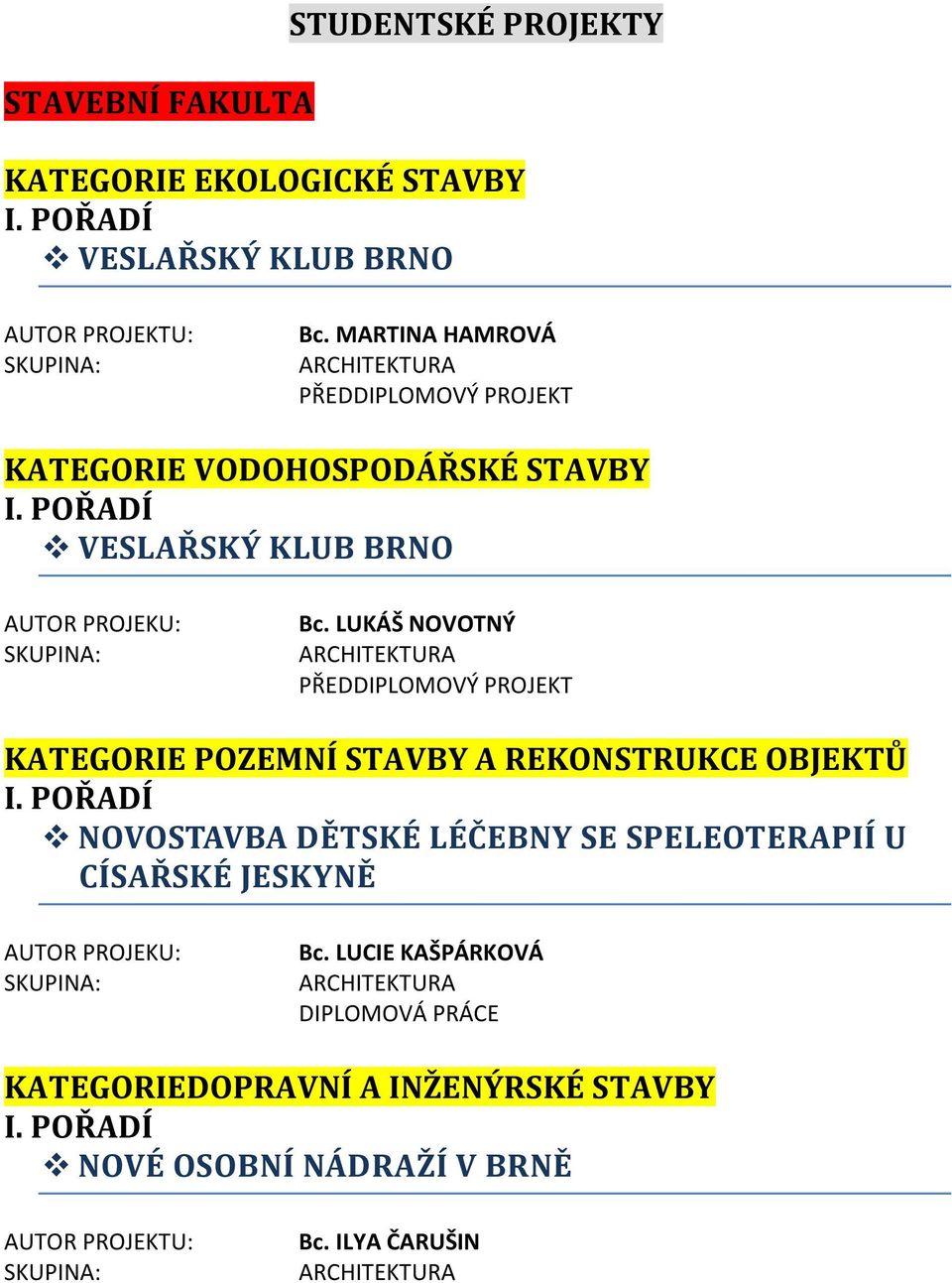 LUKÁŠ NOVOTNÝ PŘEDDIPLOMOVÝ PROJEKT KATEGORIE POZEMNÍ STAVBY A REKONSTRUKCE OBJEKTŮ NOVOSTAVBA DĚTSKÉ LÉČEBNY SE