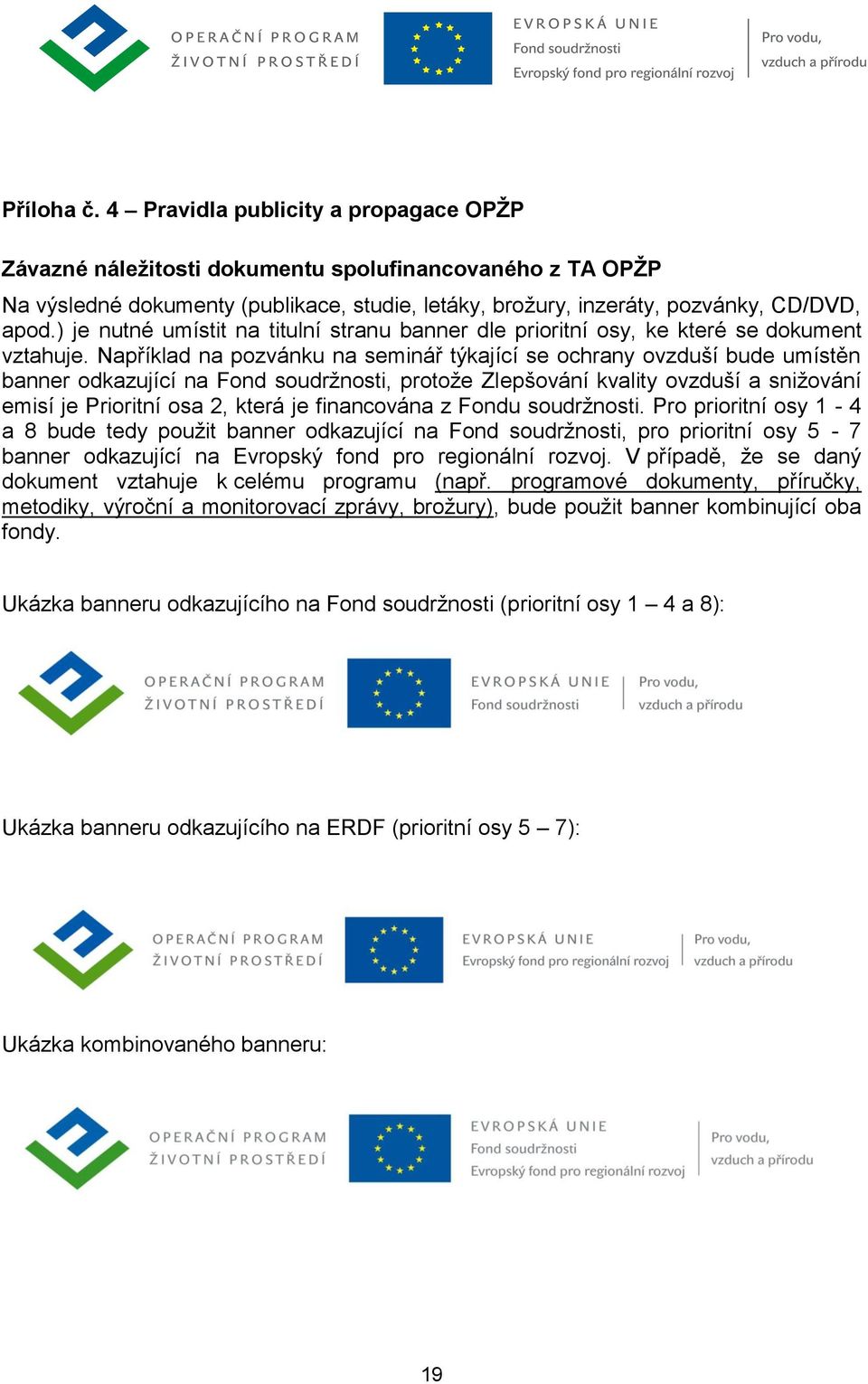 Například na pozvánku na seminář týkající se ochrany ovzduší bude umístěn banner odkazující na Fond soudržnosti, protože Zlepšování kvality ovzduší a snižování emisí je Prioritní osa 2, která je