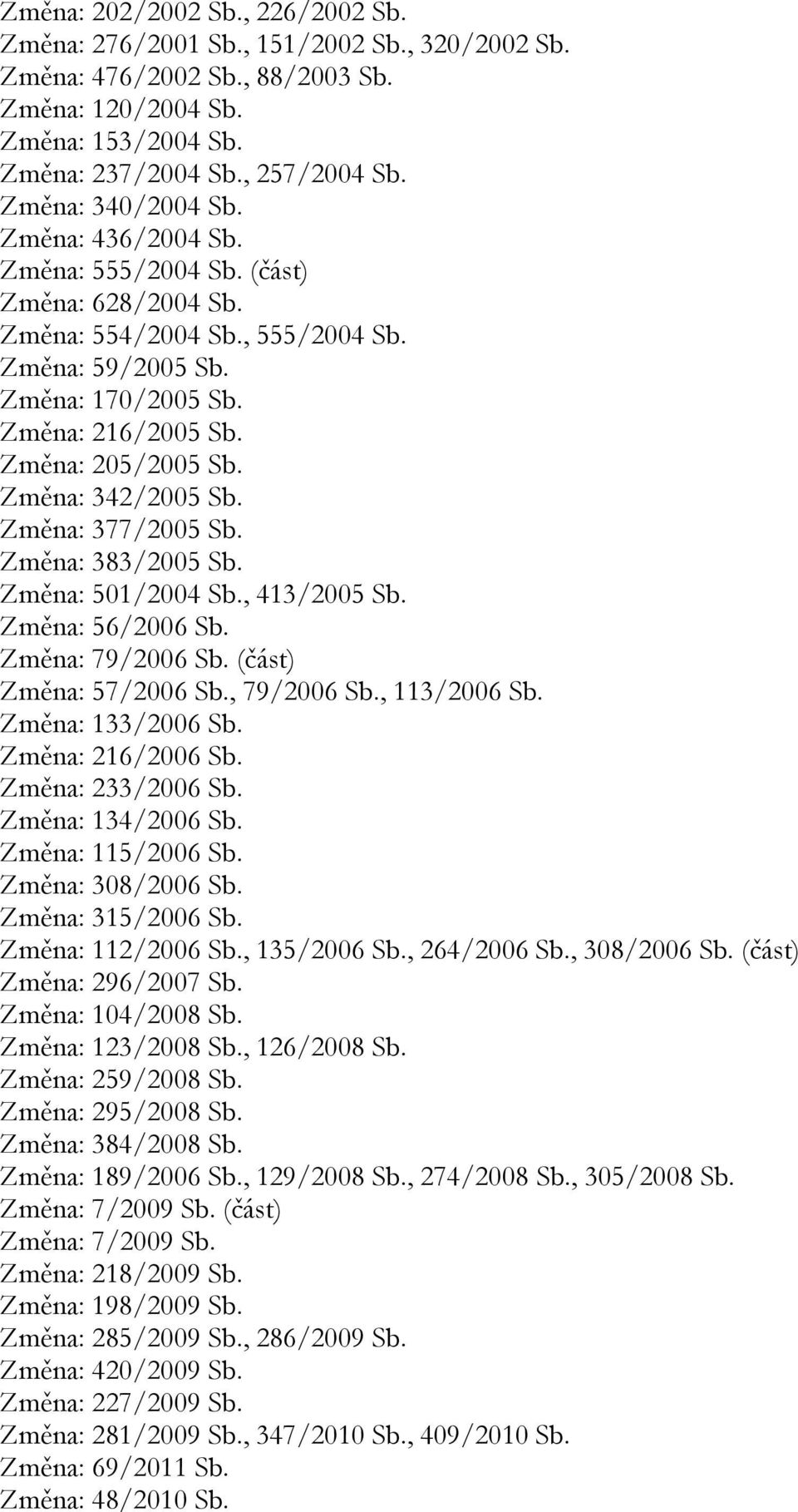 Změna: 342/2005 Sb. Změna: 377/2005 Sb. Změna: 383/2005 Sb. Změna: 501/2004 Sb., 413/2005 Sb. Změna: 56/2006 Sb. Změna: 79/2006 Sb. (část) Změna: 57/2006 Sb., 79/2006 Sb., 113/2006 Sb.