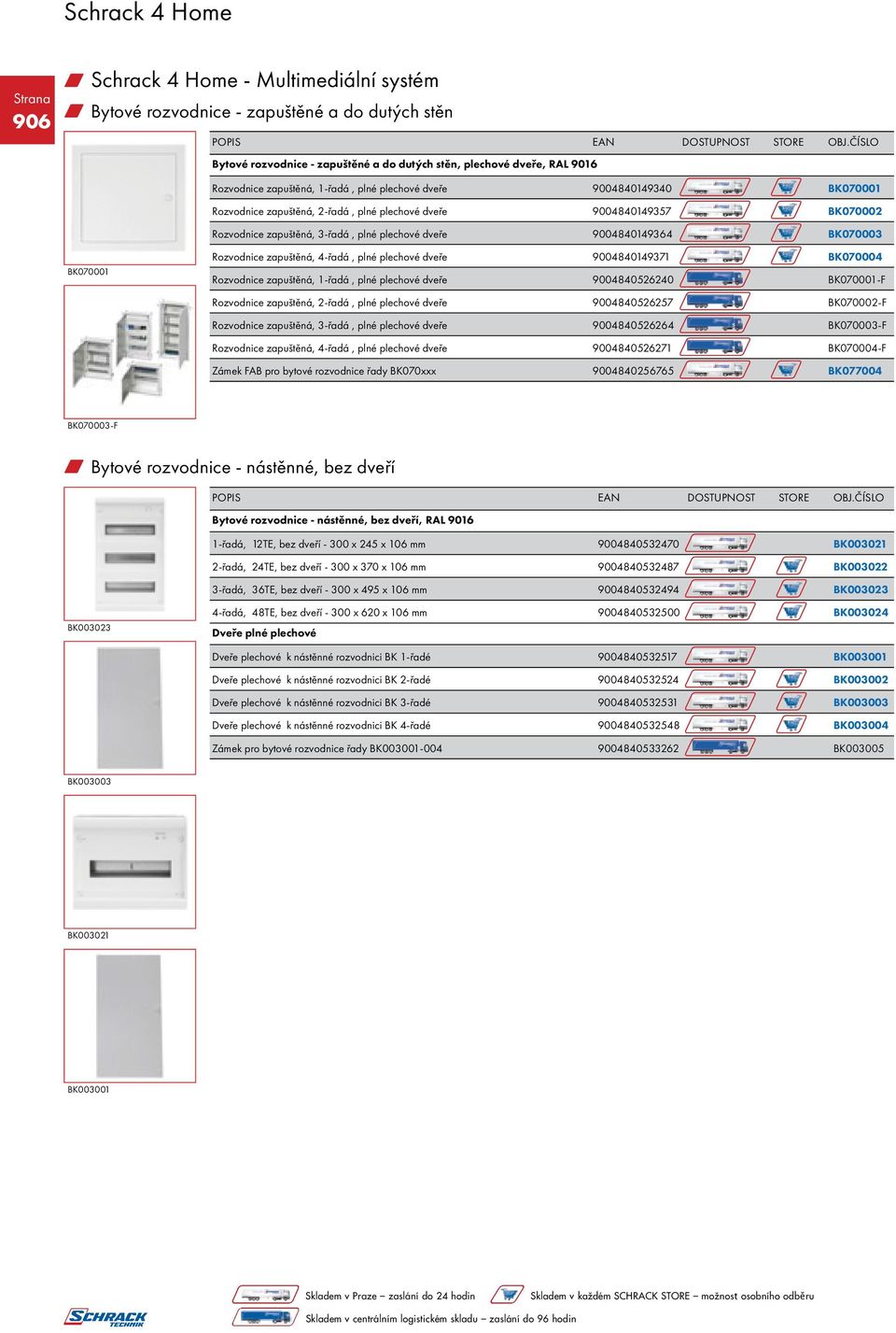 BK070001 Rozvodnice zapuštěná, 4-řadá, plné plechové dveře 9004840149371 BK070004 Rozvodnice zapuštěná, 1-řadá, plné plechové dveře 9004840526240 BK070001-F Rozvodnice zapuštěná, 2-řadá, plné