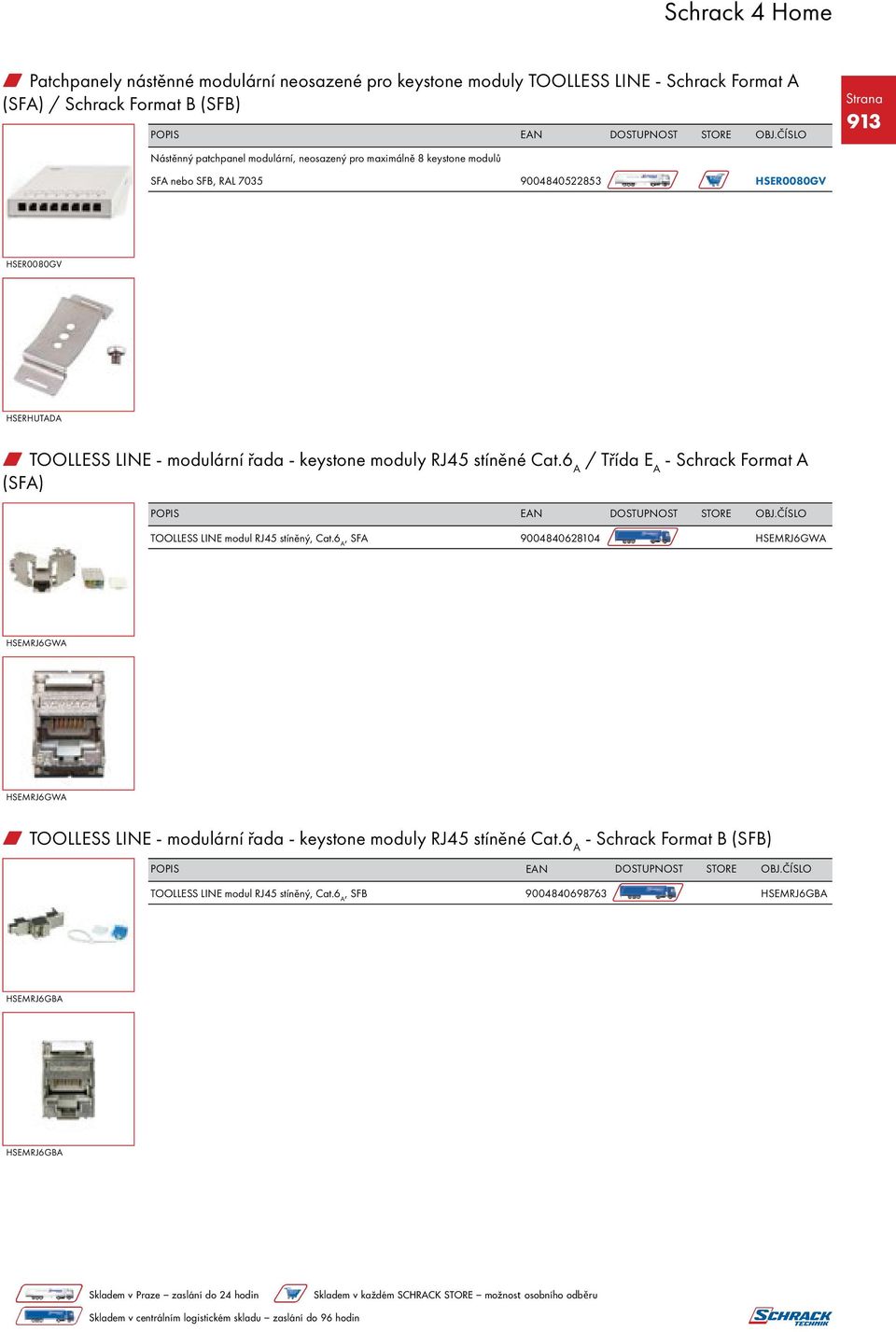 RJ45 stíněné Cat.6 A / Třída E A - Schrack Format A (SFA) TOOLLESS LINE modul RJ45 stíněný, Cat.