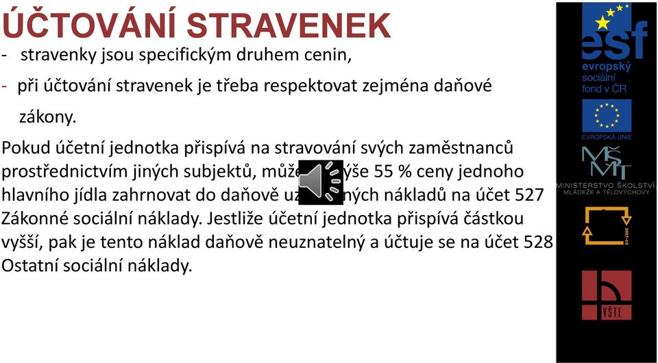 Pokud účetní jednotka přispívá na stravování svých zaměstnanců prostřednictvím jiných subjektů, může do výše 55 % ceny