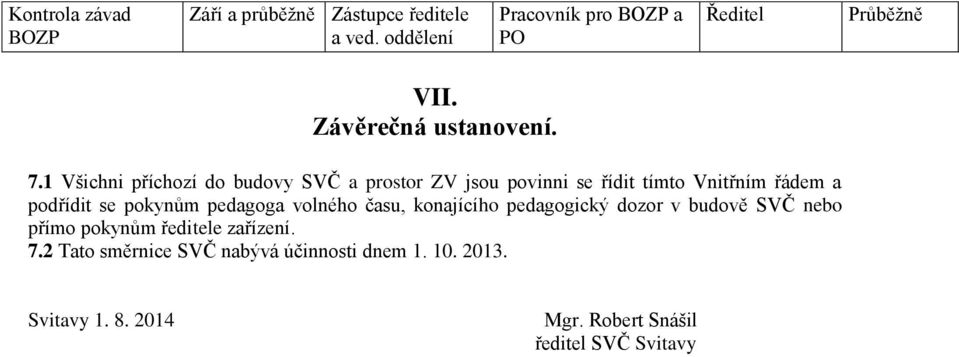 1 Všichni příchozí do budovy SVČ a prostor ZV jsou povinni se řídit tímto Vnitřním řádem a podřídit se pokynům