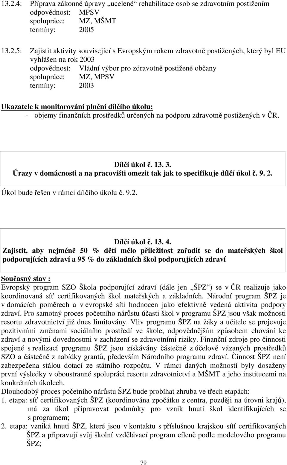 na podporu zdravotně postižených v ČR. Dílčí úkol č. 13. 3. Úrazy v domácnosti a na pracovišti omezit tak jak to specifikuje dílčí úkol č. 9. 2. Úkol bude řešen v rámci dílčího úkolu č. 9.2. Dílčí úkol č. 13. 4.