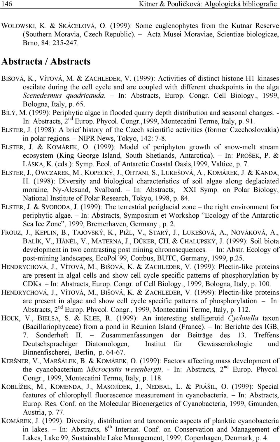 (1999): Activities of distinct histone H1 kinases oscilate during the cell cycle and are coupled with different checkpoints in the alga Scenedesmus quadricauda. In: Abstracts, Europ. Congr.