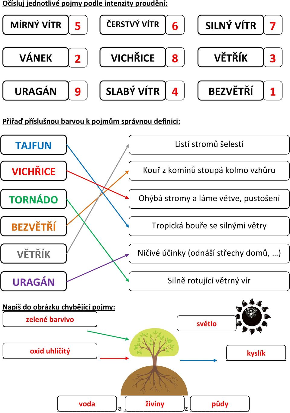 vzhůru Ohýbá stromy a láme větve, pustošení Tropická bouře se silnými větry Ničivé účinky (odnáší střechy domů, )