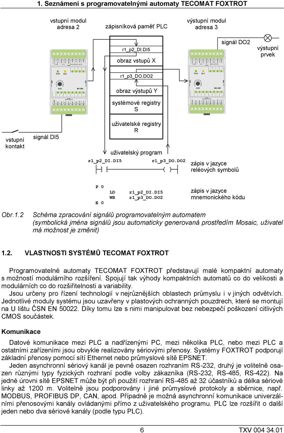 di5 r1_p3_do.do2 zápis v jazyce mnemonického kódu Obr.1.2 Schéma zpracování signálů programovatelným automatem (symbolická jména signálů jsou automaticky generovaná prostředím Mosaic, uživatel má možnost je změnit) 1.