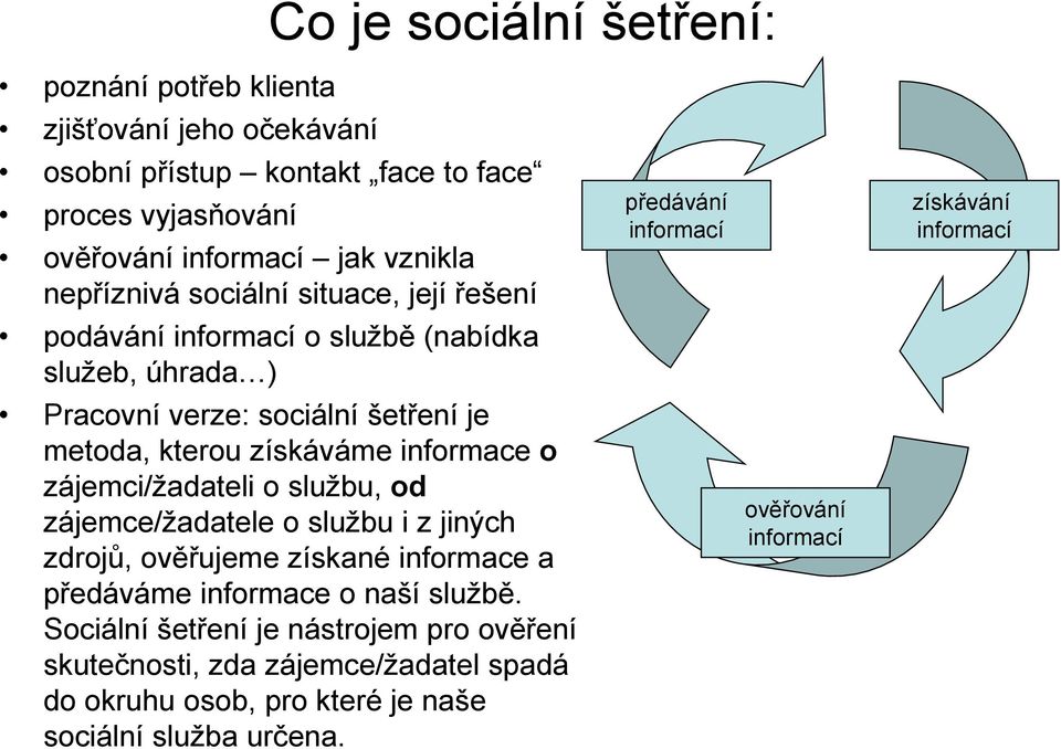 o zájemci/žadateli o službu, od zájemce/žadatele o službu i z jiných zdrojů, ověřujeme získané informace a předáváme informace o naší službě.