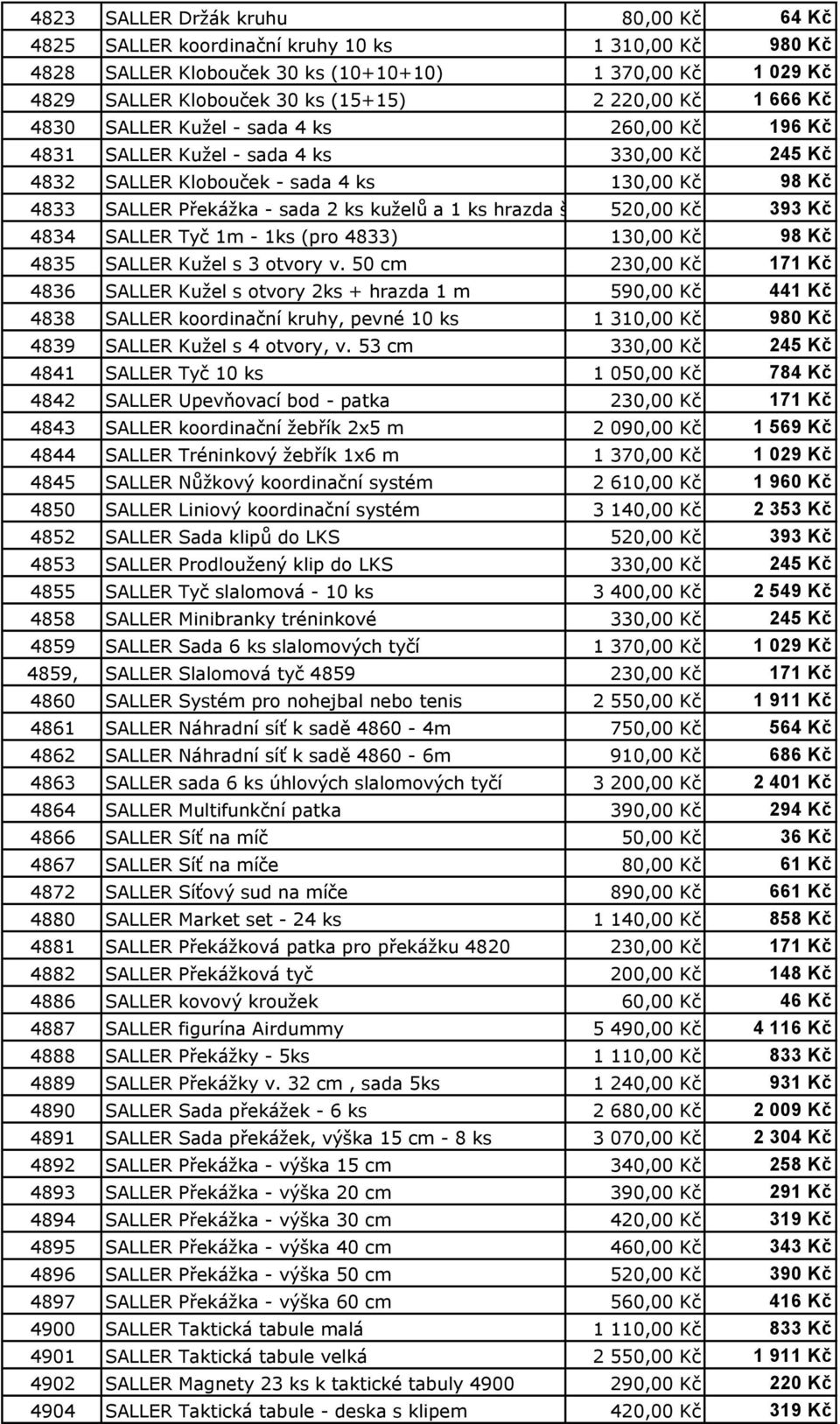 ks hrazda šíře 1 m520,00 Kč 393 Kč 4834 SALLER Tyč 1m - 1ks (pro 4833) 130,00 Kč 98 Kč 4835 SALLER Kužel s 3 otvory v.