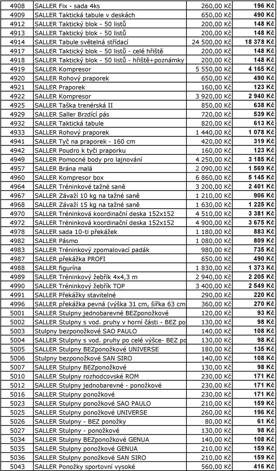 148 Kč 4919 SALLER Kompresor 5 550,00 Kč 4 165 Kč 4920 SALLER Rohový praporek 650,00 Kč 490 Kč 4921 SALLER Praporek 160,00 Kč 123 Kč 4922 SALLER Kompresor 3 920,00 Kč 2 940 Kč 4925 SALLER Taška