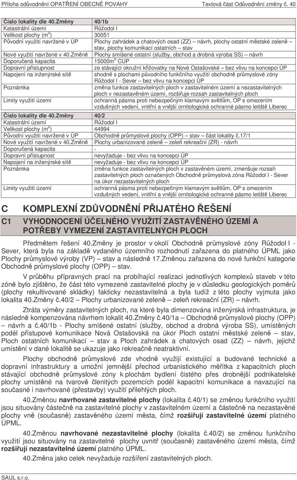ostatních stav Nové využití navržené v 40.