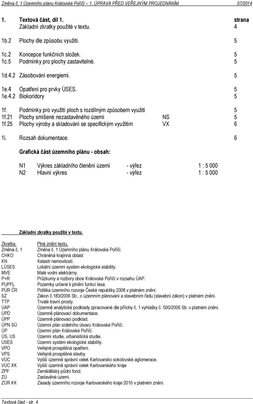 Podmínky pro využití ploch s rozdílným způsobem využití 5 1f.21 Plochy smíšené nezastavěného území NS 5 1f.25 Plochy výroby a skladování se specifickým využitím VX 6 1i. Rozsah dokumentace.