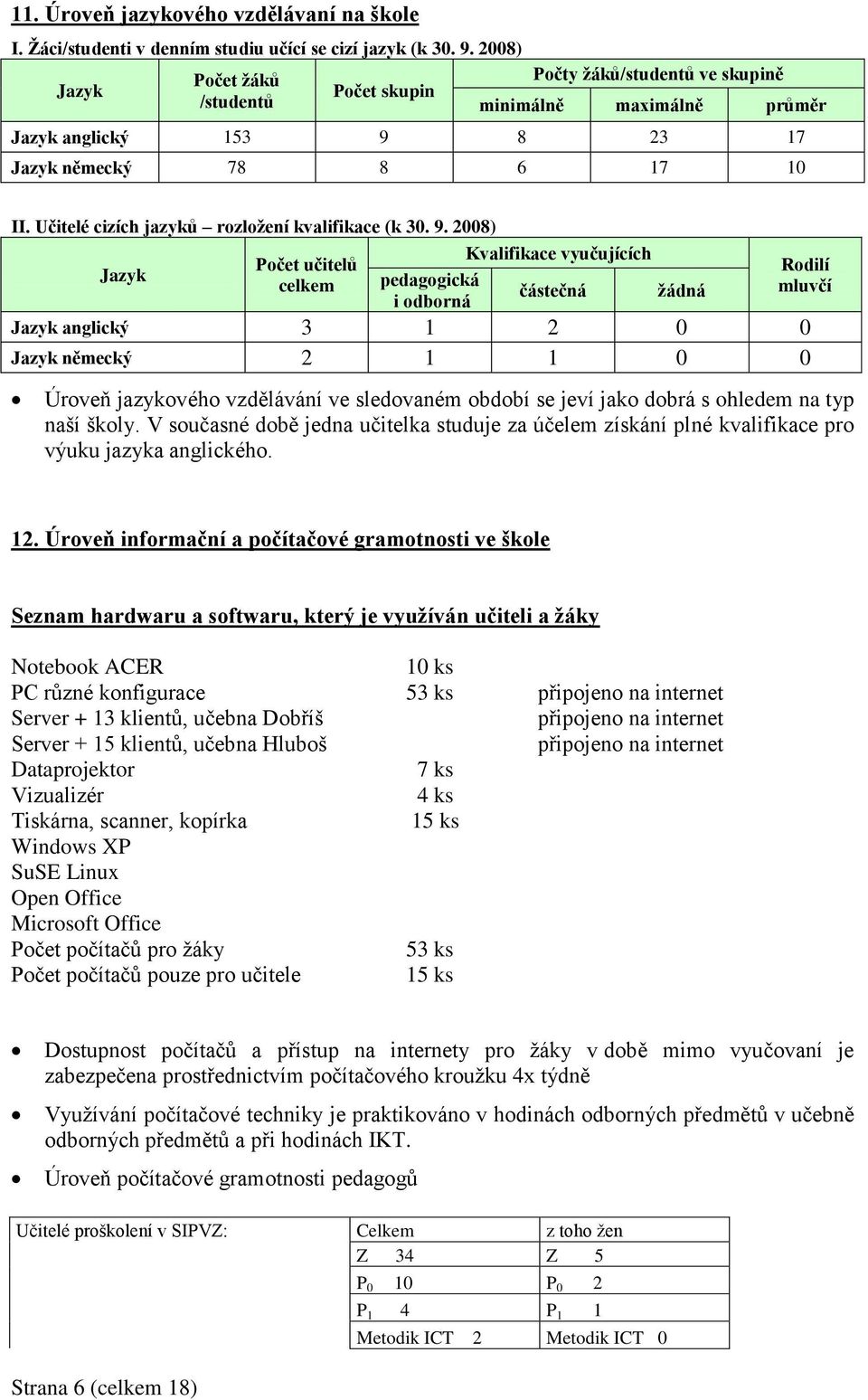 Učitelé cizích jazyků rozložení kvalifikace (k 30. 9.