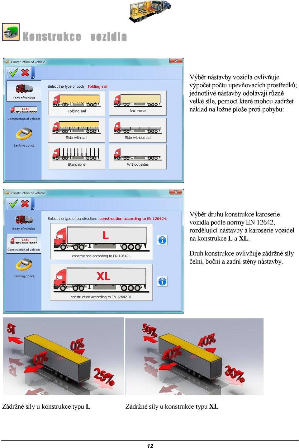 konstrukce karoserie vozidla podle normy EN 12642, rozdělující nástavby a karoserie vozidel na konstrukce L a XL.