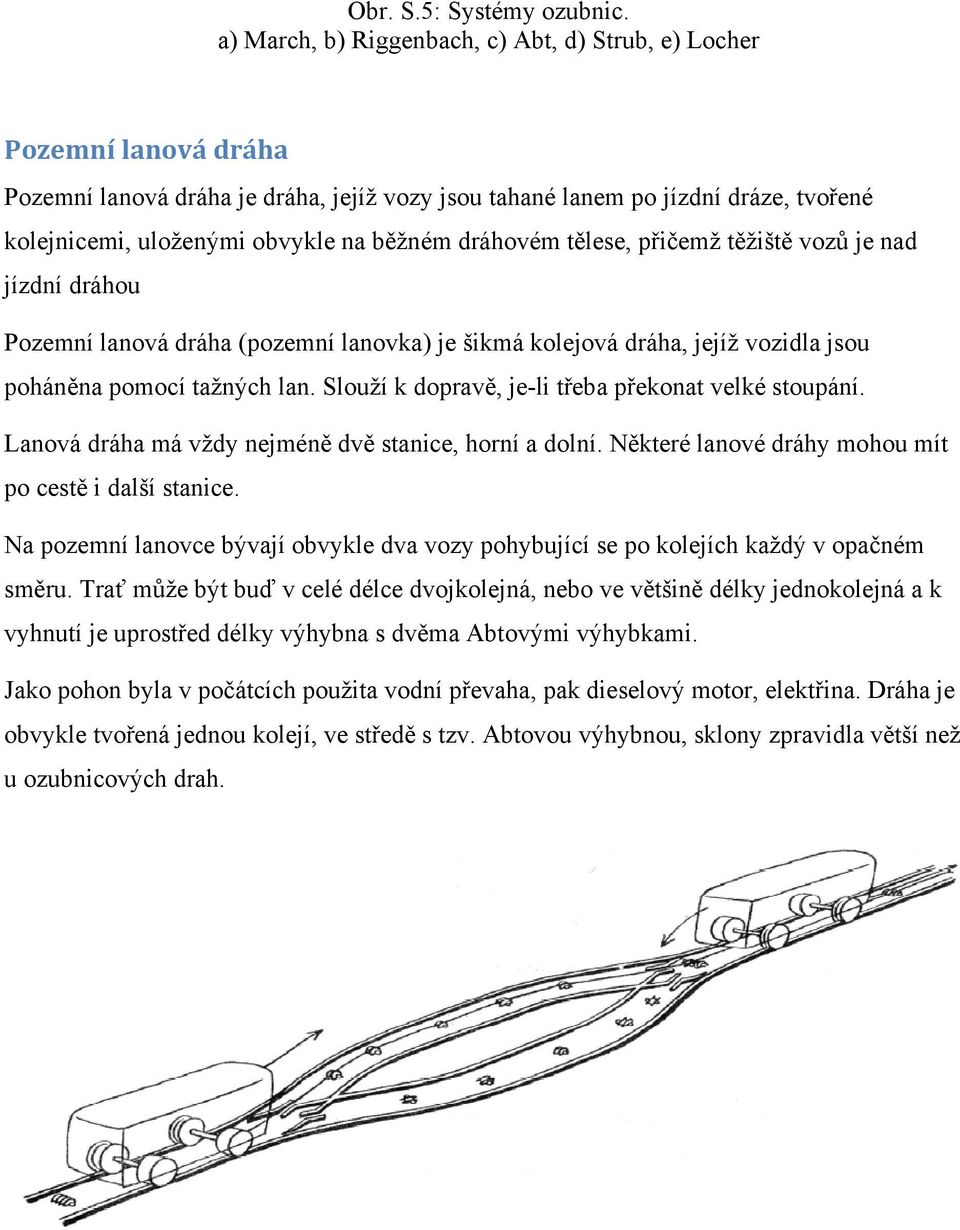 dráhovém tělese, přičemž těžiště vozů je nad jízdní dráhou Pozemní lanová dráha (pozemní lanovka) je šikmá kolejová dráha, jejíž vozidla jsou poháněna pomocí tažných lan.