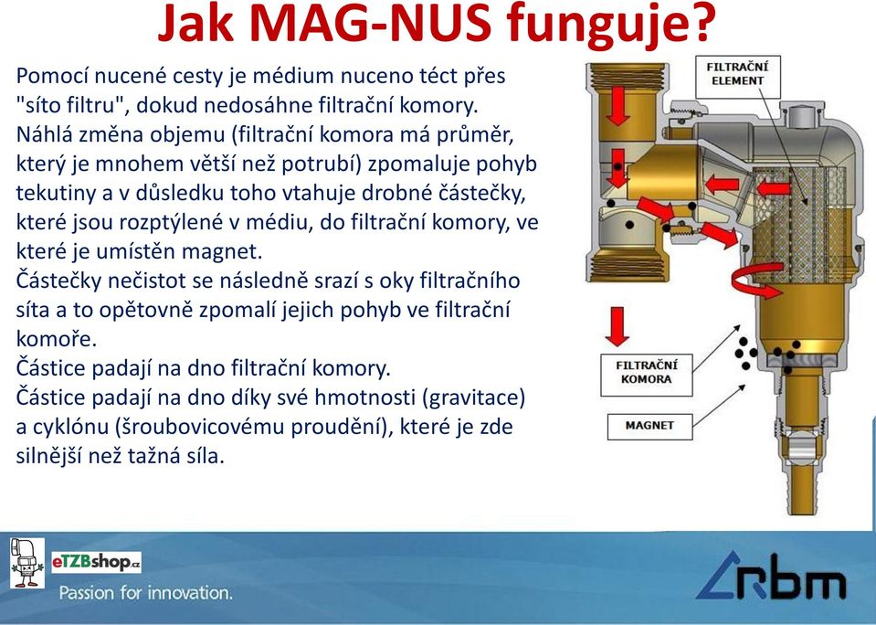 jsou rozptýlené v médiu, do filtrační komory, ve které je umístěn magnet.