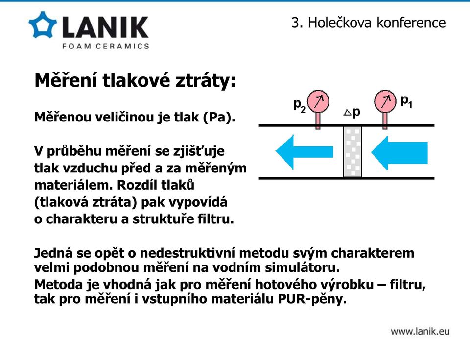 Rozdíl tlaků (tlaková ztráta) pak vypovídá o charakteru a struktuře filtru.